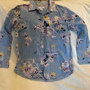 Christopher Banks Pansies Floral Denim Button-Up Shirt RS Size Small